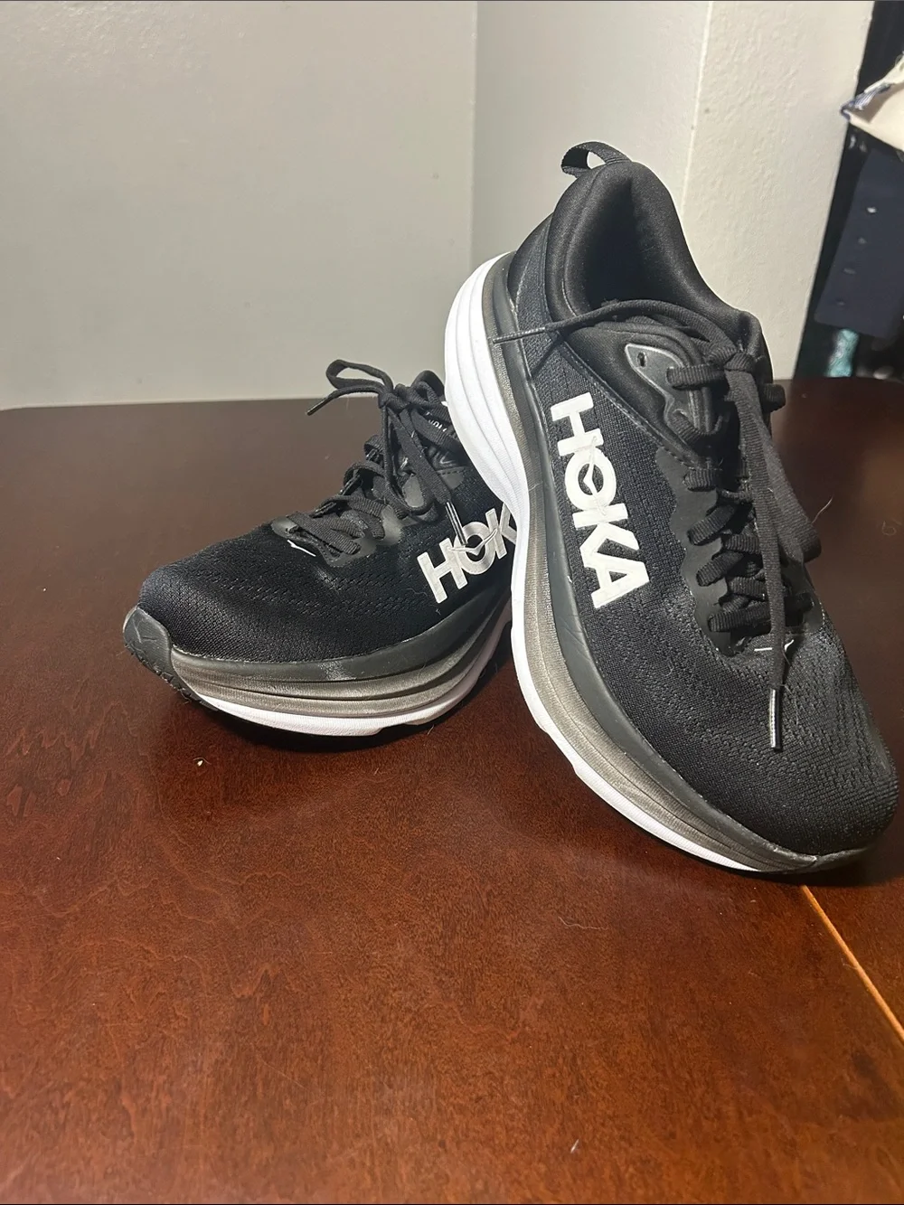 Hoka Black and White Women's Cushioned Running Sneakers